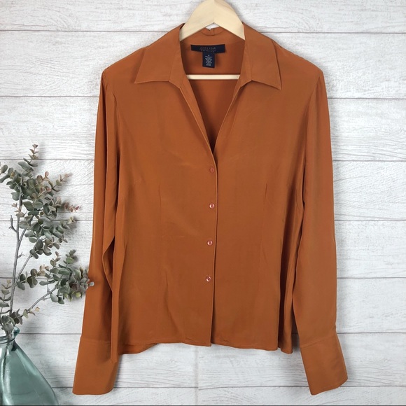 Jones Wear Essencials Tops - JONES WEAR ESSENTIALS Brown Silk Blouse Top